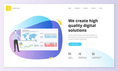 網頁設計模板集。現代矢量插畫概念為網站和移動網站開發, Seo, 移動應用, 業務解決方案。易于編輯和自定義